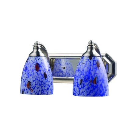 Elk Lighting Vanity 2-Light Wall Lamp in Satin Nickel with Starburst Blue Glass 570-2N-BL